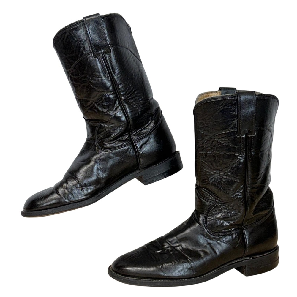 Vintage‎ Justin Women's Roper Boots L3703 Black Leather Made in USA Size 7C